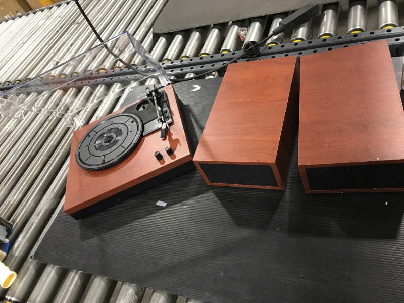 Photo 1 of LP&No.1 Bluetooth Vinyl Record Player with External Speakers, 3-Speed Belt-Drive Turntable for Vinyl Albums with Auto Off and Bluetooth Input?Red Wood