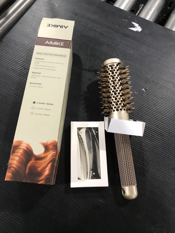 Photo 2 of AIMIKE Round Brush, Nano Thermal Ceramic & Ionic Tech Hair Brush, Small Round Barrel Brush with Boar Bristles for Blow Drying, Styling, Curling and Shine (2.4 inch, Barrel 1.3 inch) + 4 Free Clips