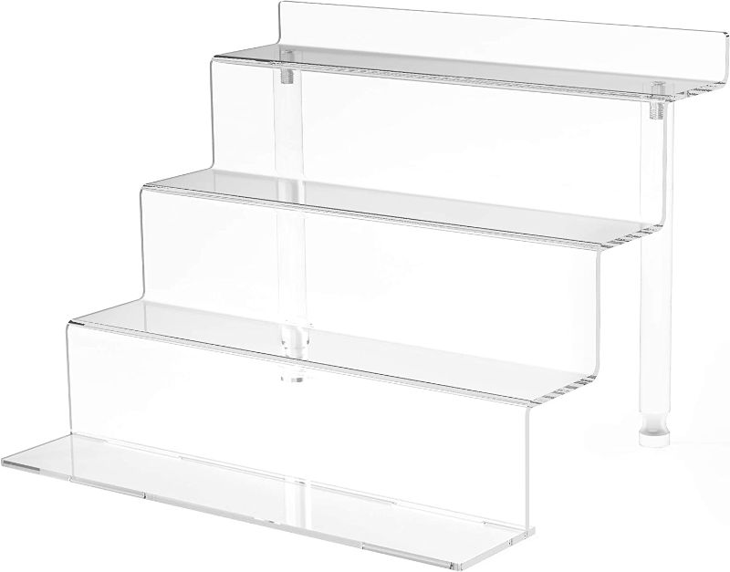 Photo 1 of Acrylic Display Stand, Clear Riser for Amiibo Funko POP Figures, Acrylic Tiered Display Stand for Decoration and Organize, Acrylic Step Riser for Display, Perfume Organizer Perfume Stand
