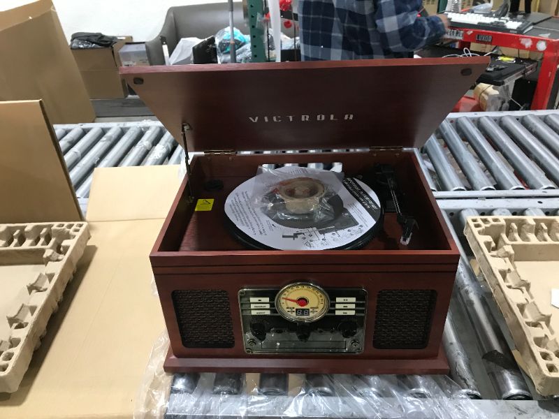 Photo 1 of Victrola Nostalgic 6-in-1 Bluetooth Record Player & Multimedia Center with Built-in Speakers - 3-Speed Turntable, CD & Cassette Player, FM Radio | Wireless Music Streaming | Mahogany Mahogany Entertainment Center