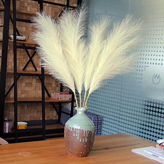 Photo 1 of 4 PCS Faux Pampas Grass Large 43"/110cm Fake Artificial Pampas Grass Decor Tall Fluffy Stems, Floor Vase Filler for Living Room, Minimalist Decor or Boho Decor (Beige) 2 PCK 