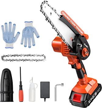 Photo 1 of 6" Mini Chainsaw, Seesii Portable Cordless Electric Power Chain Saw w/ Tool-free Chain Tension, Battery Indicator, 2022 Battery Operated Chainsaw for Tree Branch Wood Cutting ***FOR PARTS ONLY***