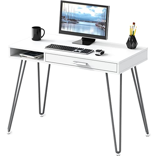 Photo 1 of SHW Home Office Computer Hairpin Leg Desk with Drawer, White
