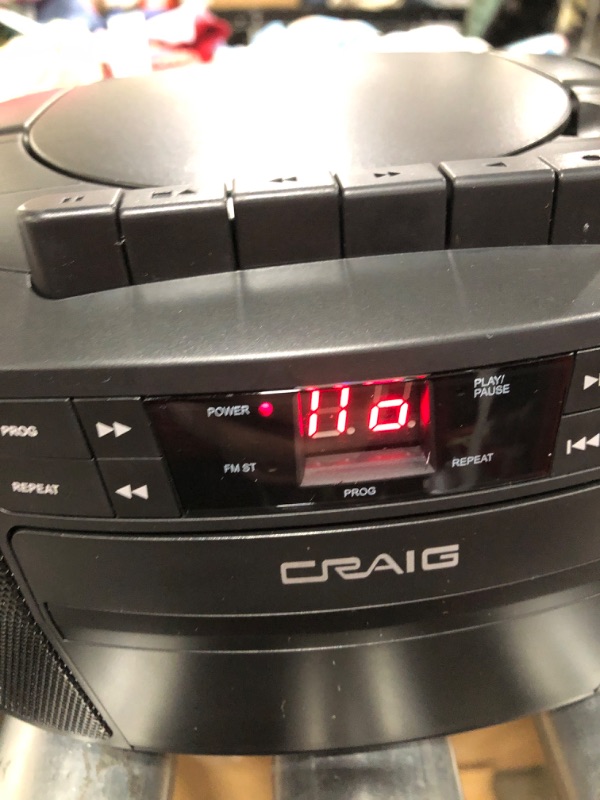 Photo 3 of Craig CD6951 Portable Top-Loading CD Boombox with AM/FM Stereo Radio and Cassette Player/Recorder in Black | 6 Key Cassette Player/Recorder | LED Display |