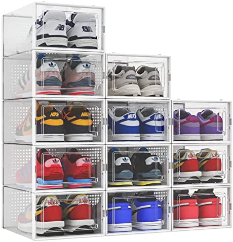 Photo 1 of  Pack Shoe Storage Boxes, Clear Plastic Stackable Shoe Organizer Bins, Drawer Type Front Opening Shoe Holder Containers