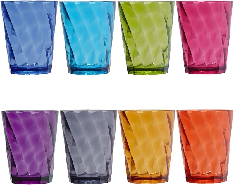 Photo 1 of Acrylic Optix 14 ounce Plastic Stackable Rocks Tumblers in Jewel Tone Colors | Set of 14 Drinking Cups | Reusable, BPA-free, Made in the USA, Top-rack Dishwasher Safe