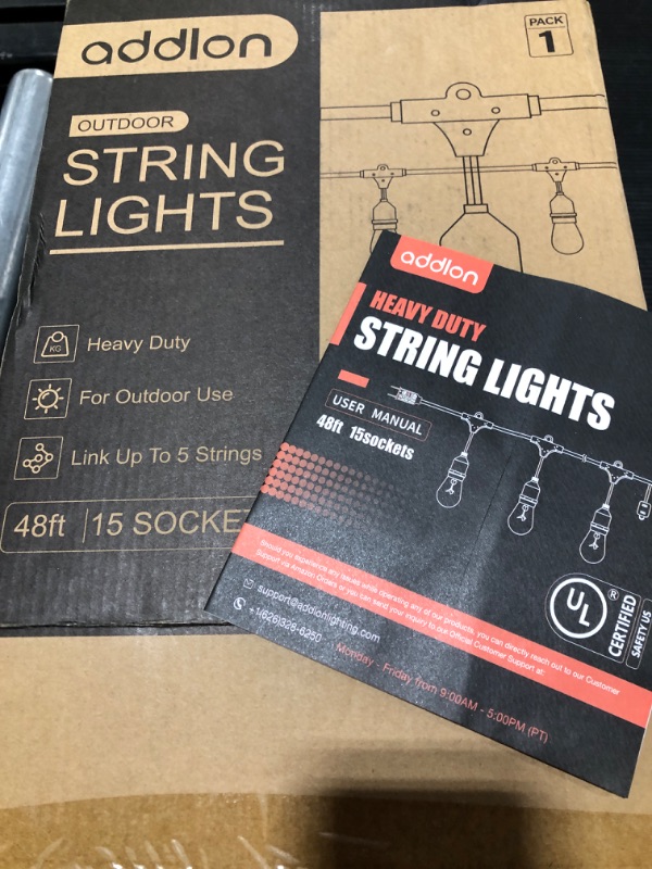 Photo 2 of addlon 48 FT Outdoor String Lights Commercial Grade Weatherproof Strand, 18 Edison Vintage Bulbs(3 Spare), 15 Hanging Sockets, ETL Listed Heavy-Duty Decorative Christmas Lights for Patio Garden