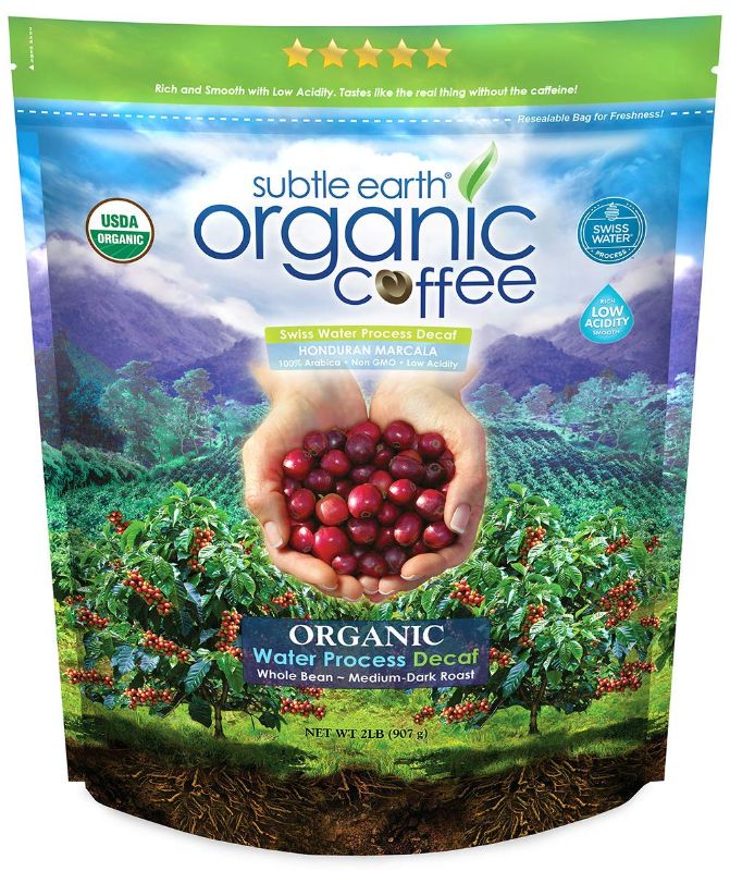 Photo 1 of 2LB Subtle Earth Organic Decaf - Swiss Water Process Decaf - Medium Dark Roast - Whole Bean Coffee - Low Acidity - Organic Certified by CCOF - 2 Pound Bag 