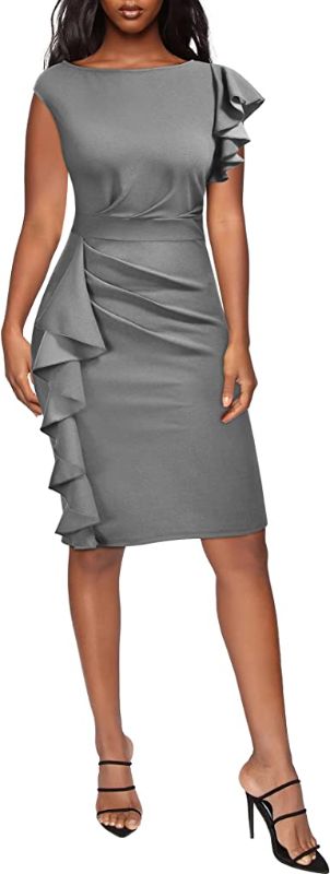 Photo 2 of AISIZE Women's Pinup Vintage Ruffle Sleeves Cocktail Party Pencil Dress Size XL Grey