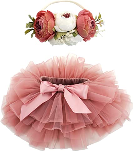 Photo 1 of BGFKS Baby Girls Soft Fluffy Tutu Skirt with Diaper Cover,Toddler Girl Tutu Skirt Sets with Flower Headband. SMALL 
