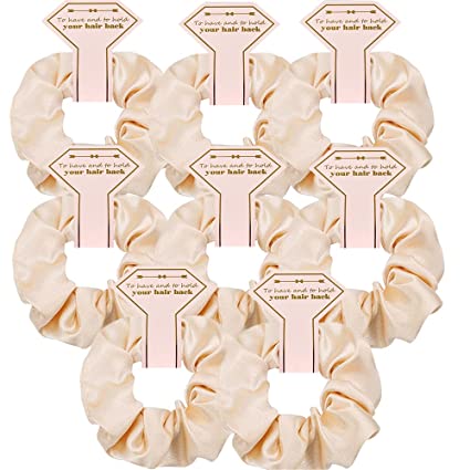 Photo 1 of 8pcs Satin Bridesmaid Proposal Gifts Hair Ties Hair Scrunchies Bachelorette Party Favors Satin Bridesmaid Gift for Wedding Parties (Beige)
