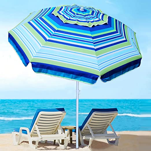 Photo 1 of AMMSUN 6.5 Foot Heavy Duty HIGH Wind Beach Umbrella with tilt Sun Shelter, UV 50+ Protection Outdoor Sunshade Umbrella with Carry Bag for Patio Garden Beach Pool Backyard Multicolor Stripe
