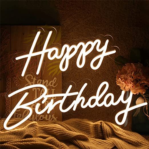 Photo 1 of ATOLS Happy Birthday Large Neon Sign for Wall Decor, with Dimmable Switch, Reusable Happy Birthday Neon Light Sign for All Birthday Party Decoration, Size-Happy 16.5x8inch, Birthday 23 X 8inch **HAPPY** HAS A FROSTED BACKGROUND**BIRTHDAY IS CLEAR**