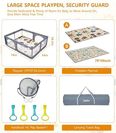 Photo 1 of Baby Playpen with Mat, Large Baby Play Yard for Toddler, BPA-Free, Non-Toxic, Safe No Gaps Playards for Babies, Indoor & Outdoor Extra Large Kids Activity Center 79"x59"x26.5" with 0.4" Playmat
