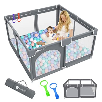 Photo 1 of Baby Playpen,59"x 59"Playpen for Babies, Large Baby Play Yards Indoor Sturdy Safety Playpen for Toddlers, No Gaps Baby Fence Play Area?Baby Gate Playpen (Gray)