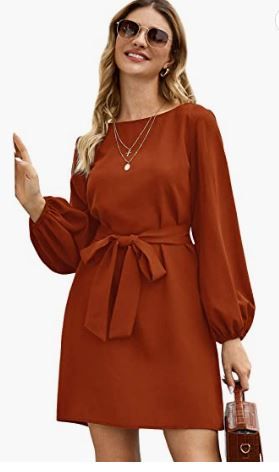 Photo 1 of Milumia Women's Party Cocktail Long Sleeve Boat Neck Self Tie Waisted Knot Tunic Dress, 5
