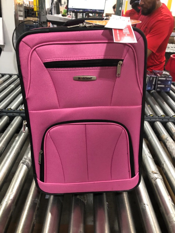 Photo 1 of $240 New Rockland 2 Piece Carry On Luggage Set Rolling Suitcase Pink Two Wheeled
