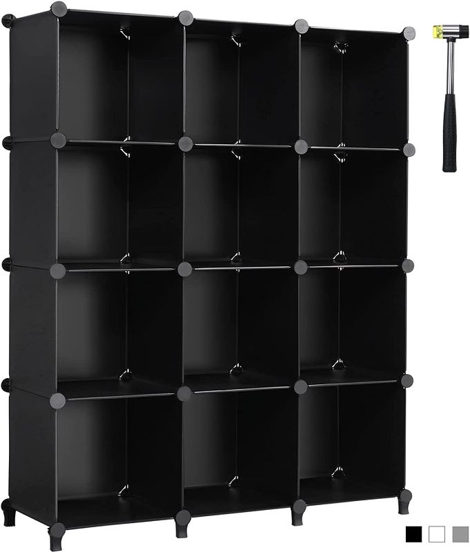 Photo 1 of ANWBROAD Cube Storage Organizer 12-Cube DIY Closet Storage Cabinet Book Shelf Kids Organizers and Storage for Bedroom Closet Organizer Cubby Shelving Plastic Office Living Room Black 
