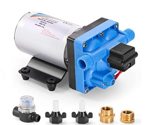 Photo 1 of ANBULL 12V Self Priming Pump, 5.5GPM/70PSI Water Pressure Diaphragm Pump with 3/4" Garden Hose Adapters, Marine Fresh Water Transfer Pump with Pressure Switch for RV Camper Yacht Lawn
