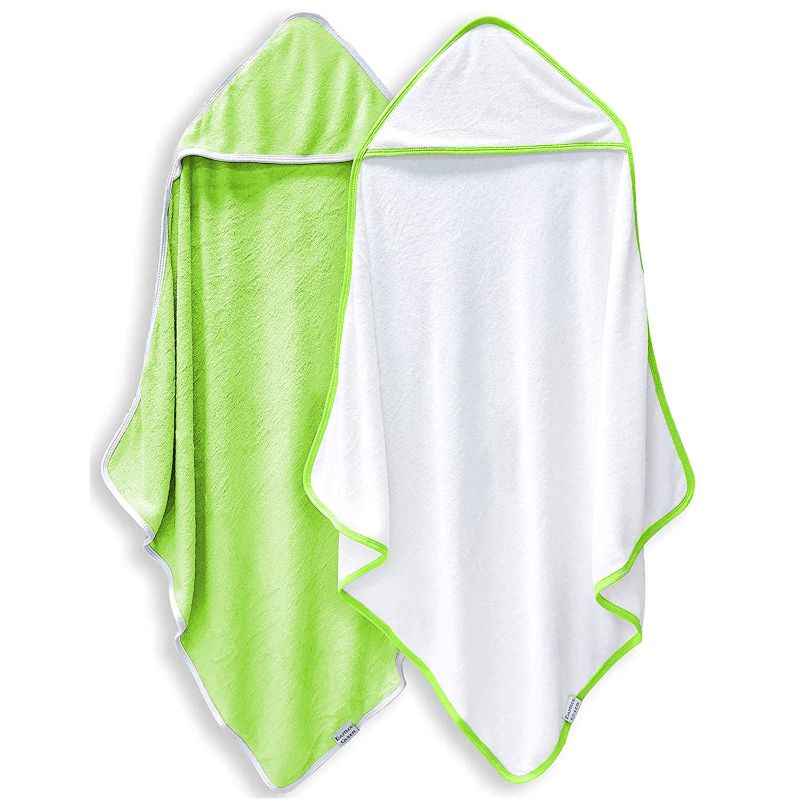 Photo 1 of 2 Pack Premium Bamboo Baby Bath Towel - Ultra Soft Hooded Towels for Babies,Toddler,Infant - Newborn Essential -Perfect Baby Registry Gifts for Boy Girl (White and Green, 30 x 30 Inch)
