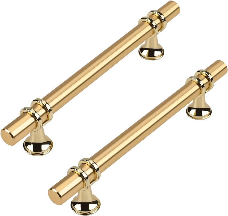 Photo 1 of 10 Pack Haliwu/Gold Cabinet Handles, Brushed Brass Cabinet Pulls Kitchen Cabinet Handles Barrel Cabinet Handles Champagne Gold Pull Kitchen Hardware, 5 inch Hole to Hole Center
