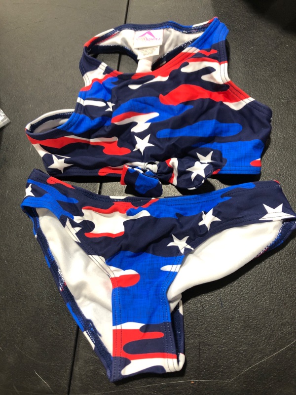 Photo 2 of  Size 6X Kanu Surf Girls' Addie UPF 50+ Beach Sport Racer Bikini 2-Piece Swimsuit, American Dream Flag
