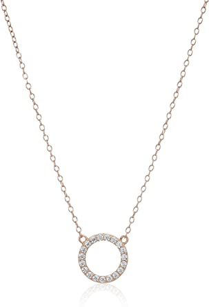 Photo 1 of Amazon Collection Women's Open Circle Cubic Zirconia 16" Chain with 2" Extender Pendant Necklace Rose Gold