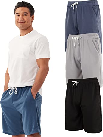 Photo 1 of 3 Pack: Men's 9" French Terry Cloth Cotton Casual Shorts with Pockets - Athletic Lounge SweatShorts, Size 5X