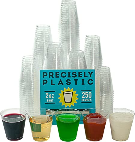 Photo 1 of 250 Shot Glasses Premium 2oz Clear Plastic Disposable Cups, Perfect Container for Jello Shots, Condiments, Tasting, Sauce, Dipping, Samples
