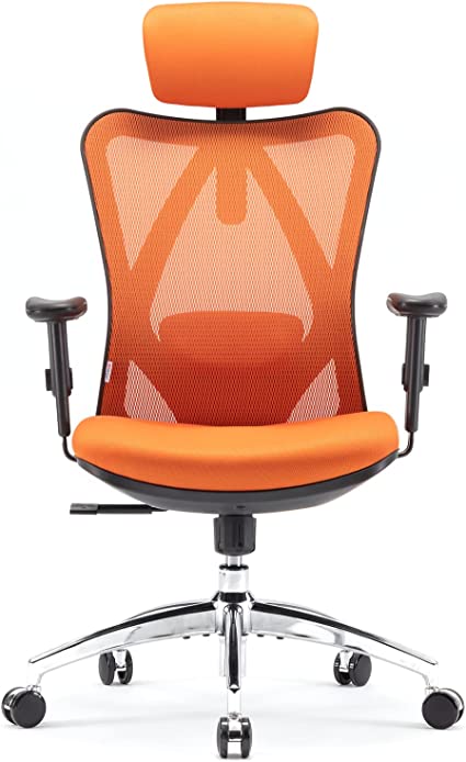 Photo 1 of SIHOO Ergonomic Office Chair, High Back Desk Chair, Adjustable Headrest with 2D Armrest, Lumbar Support and PU Wheels, Swivel Computer Task Chair for Office, Tilt Function Office Chair, Orange…
