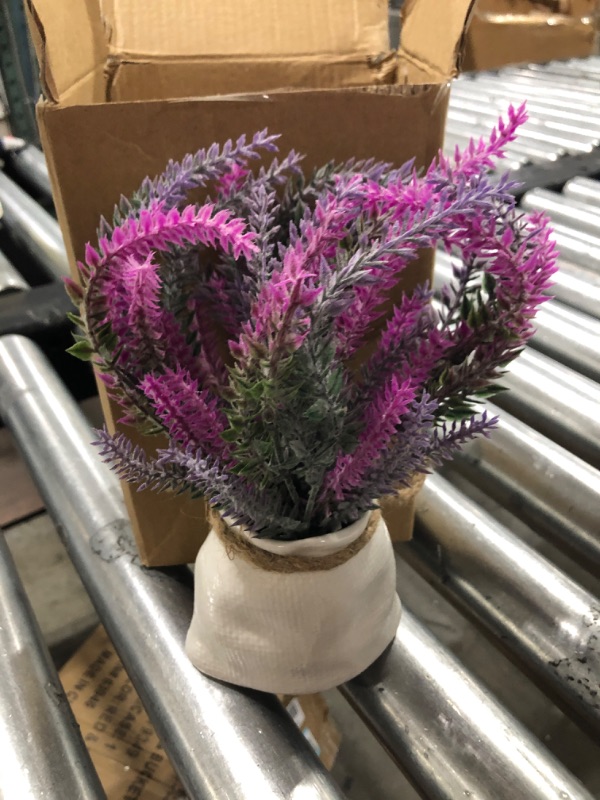 Photo 1 of Artificial Plants Purple Lavender Greenery - Rustic Farmhouse Accent Decor Faux Flower Planter with Ceramic Sack Pot (Lavender)