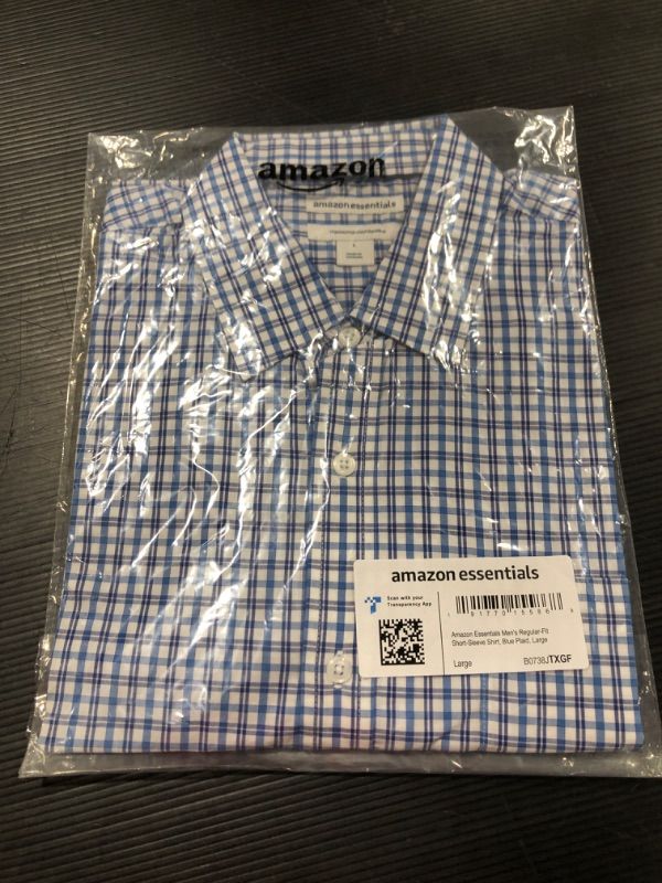 Photo 2 of Amazon Essentials Men's Regular-Fit Short-Sleeve Poplin Shirt  Blue, Plaid - SIZE LARGE 