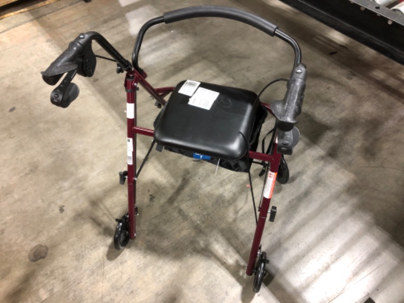 Photo 5 of 3 TIRES WORK - BACK TIRE DOESNT MOVE - DAMAGE - Medline Steel Rollator Walker Burgundy 350 lbs Capacity