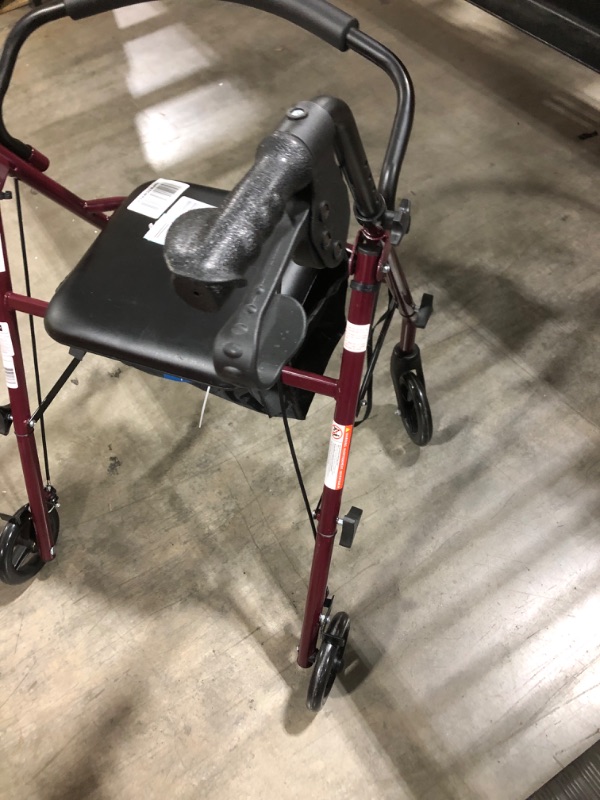 Photo 4 of 3 TIRES WORK - BACK TIRE DOESNT MOVE - DAMAGE - Medline Steel Rollator Walker Burgundy 350 lbs Capacity