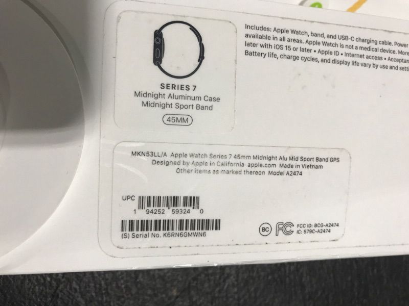 Photo 5 of PLEASE READ - LOCKED TO  ICLOUD ACCOUNT  ---

 Apple Watch Series 7 [GPS 45mm] Smart Watch w/ Midnight Aluminum Case with Midnight Sport Band. Fitness Tracker, Blood Oxygen & ECG Apps, Always-On Retina Display, Water Resistant GPS 45mm Midnight Aluminum C