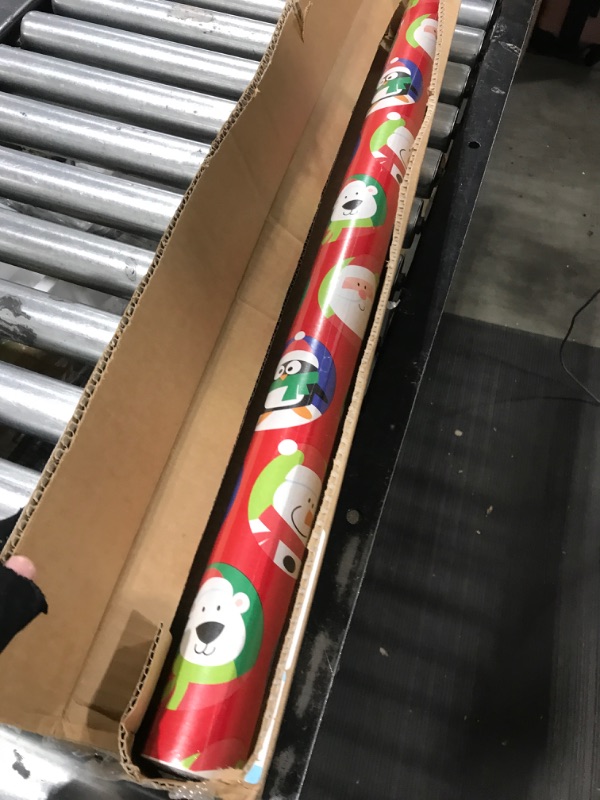 Photo 2 of American Greetings Christmas Reversible Wrapping Paper Jumbo Roll, Santa and Snowflakes (1 Roll, 175 sq. ft.) Holiday Characters and Snowflakes Wrapping Paper