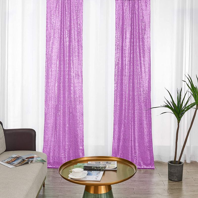 Photo 1 of 2×8FT-2PCS Lavender Sequin Backdrop Curtains Panels, Photography Backdrop Glitter Curtains Fabric Background for Wedding Party Decor
