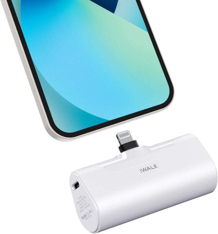 Photo 1 of iWALK Small Portable Charger 4500mAh Ultra-Compact Power Bank Cute Battery Pack Compatible with iPhone 14/14 Pro Max/13/13 Pro Max/12/12 Pro Max/11 Pro/XS Max/XR/X/8/7/6/Plus Airpods and More,White
