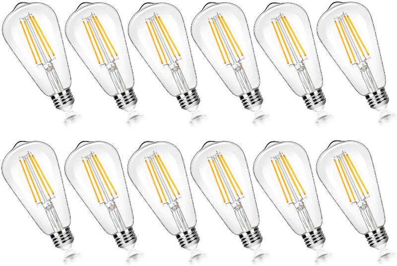 Photo 1 of 12-Pack Vintage 7W ST58 LED Edison Light Bulbs 60W Equivalent, 850Lumens, 3000K Soft Warm White, E26 Base LED Filament Bulbs, CRI90+, Antique Glass Style Great for Home, Bedroom, Office, Non-Dimmable
