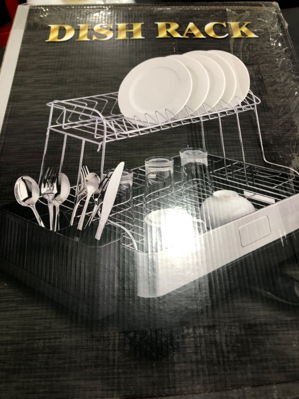 Photo 1 of 2 Tier Rust-Resistant Dish Rack Small Dish Drainer with Drainboard Tray, Cup Holder and Utensil Holder for Kitchen Countertop Saving Space