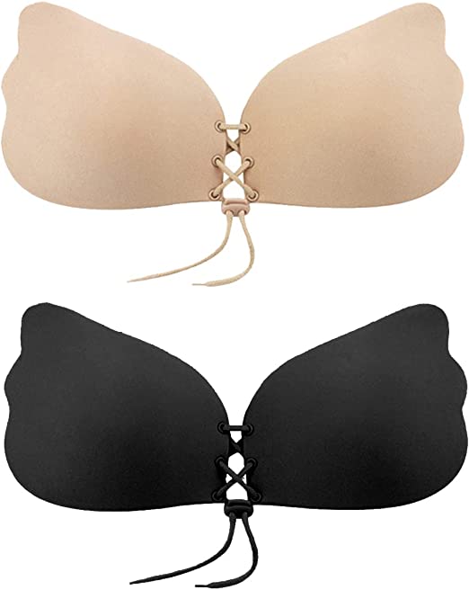 Photo 1 of 2 Pairs Sticky Bra Backless Strapless Push up Bras for Women, Adhesive Invisible Lift Lace up Bra for Breasts
D