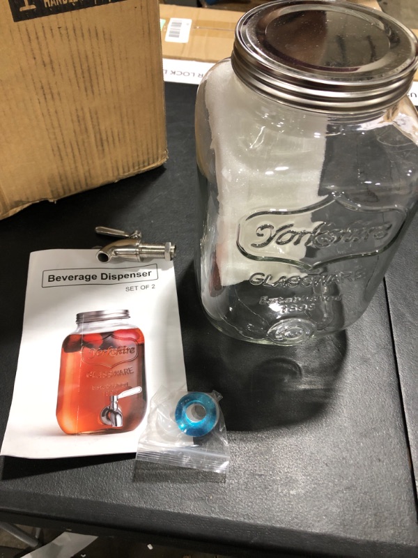 Photo 2 of 1 Gallon Glass Beverage Drink Dispenser with Metal Spigot - Yorkshire Mason Jar Glassware Wide Mouth Metal Lid Stainless Steel Spigot- Sun Tea, Iced Tea ONLY ONE
