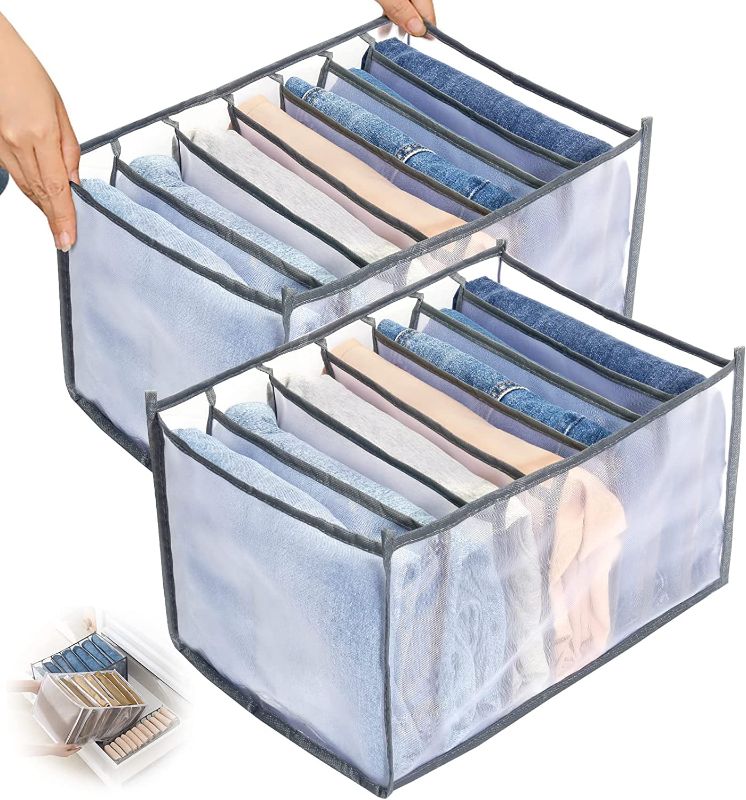 Photo 1 of 7 Grids Wardrobe Clothes Organizer 2PCS,TOOVREN Folded Clothes Organizer for Closet, Clothing Storage Bins,Washable Foldable Drawer Clothes Compartment Storage Box for Bedroom Dorm Room (Gray)

