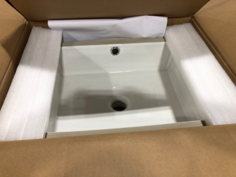 Photo 1 of AMASHEN 14.6" x 11" Undermount Bathroom Sink White Rectangular Porcelain Ceramic Vanity Basin with Overflow
