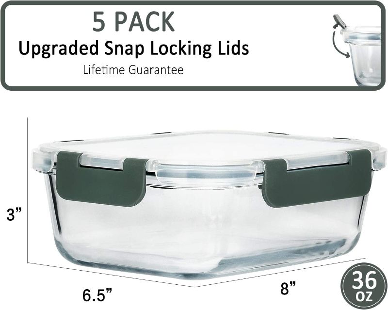 Photo 2 of [5-Packs, 36 Oz.] Glass Meal Prep Containers with Lifetime Lasting Snap Locking Lids Glass Food Containers,Airtight Lunch Container,Microwave, Oven, Freezer and Dishwasher (4.5 Cup) https://a.co/d/2kWnd4f