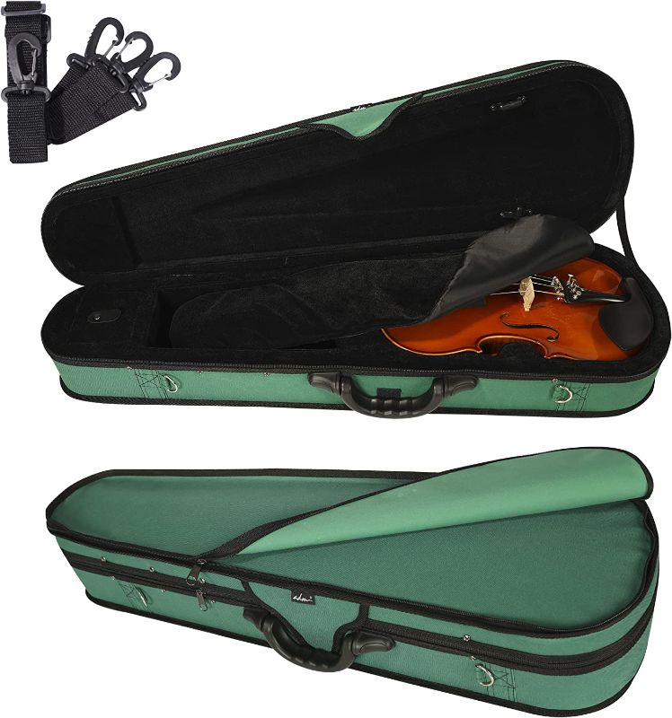 Photo 1 of ADM 4/4 Full Size Violin Hard Case Basic Professional Triangular Shape Backpack, Super Light Suspension (Dark Green)
