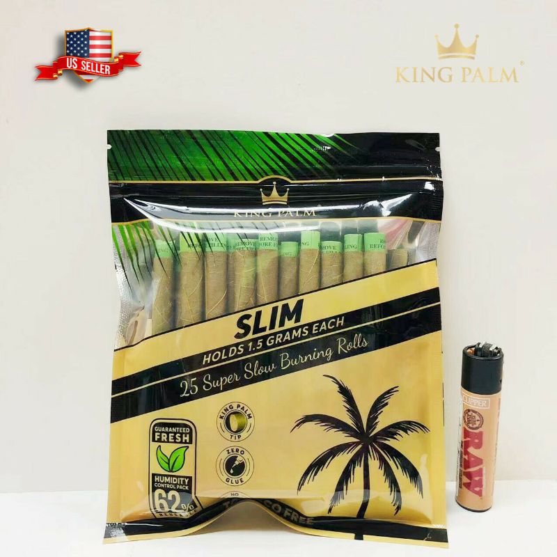 Photo 1 of 25x King Palm Wraps Slim Size 100% Leaf Rolls & Clipper Raw Lighter Us
