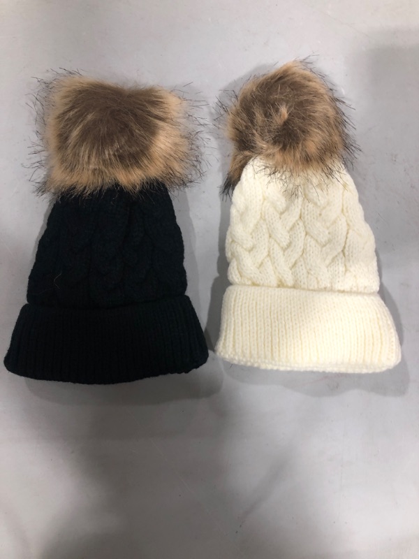 Photo 1 of 2 Pieces Women Winter Knitted Beanie Hat Glove Set Skull Cap Black and White only hats