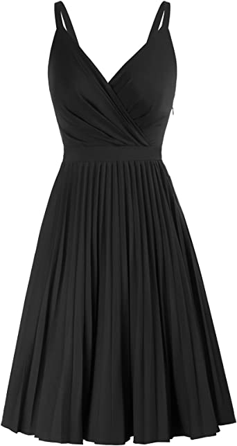 Photo 1 of GRACE KARIN Women's Wrap V-Neck Summer Cocktail Dress Spaghetti Straps Pleated Wedding Guest Dress