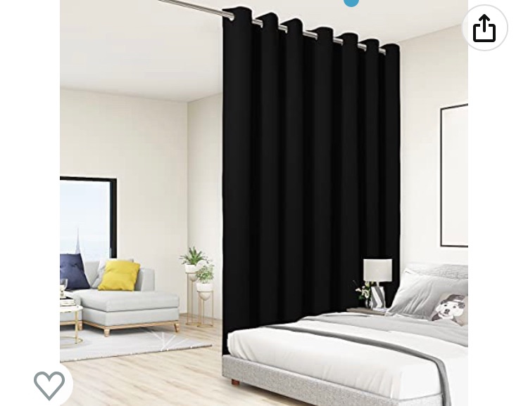 Photo 1 of BONZER Room Divider Curtain Grommet Thermal Insulated Wide Blackout Curtains for Bedroom Living Room, 9ft Wide x 7ft Tall, 1 Panel, Black